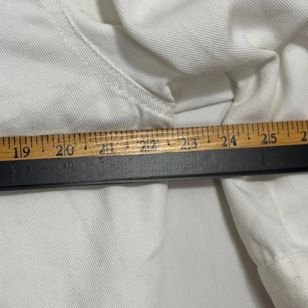 White Denim Jacket Womens L 3/4 Sleeve Y2K Preppy Trucker‎ - Picture 7 of 9